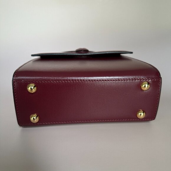 Cartier Wine Burgundy Leather Kelly Style Small Mini Top Handle Satchel Bag - Picture 6 of 10